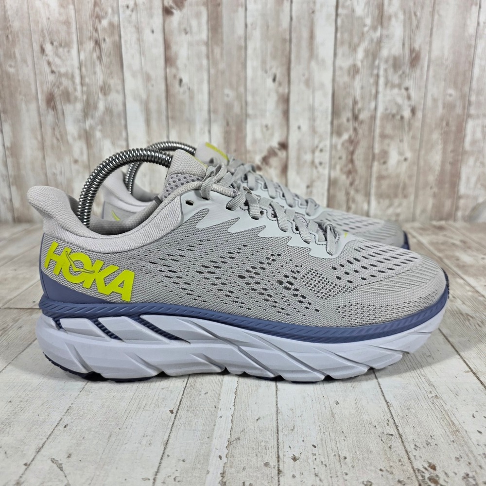 Hoka One One Clifton 7 Lunar Rock Grey Yellow Running Shoes 1110509 LRNC Women 8
